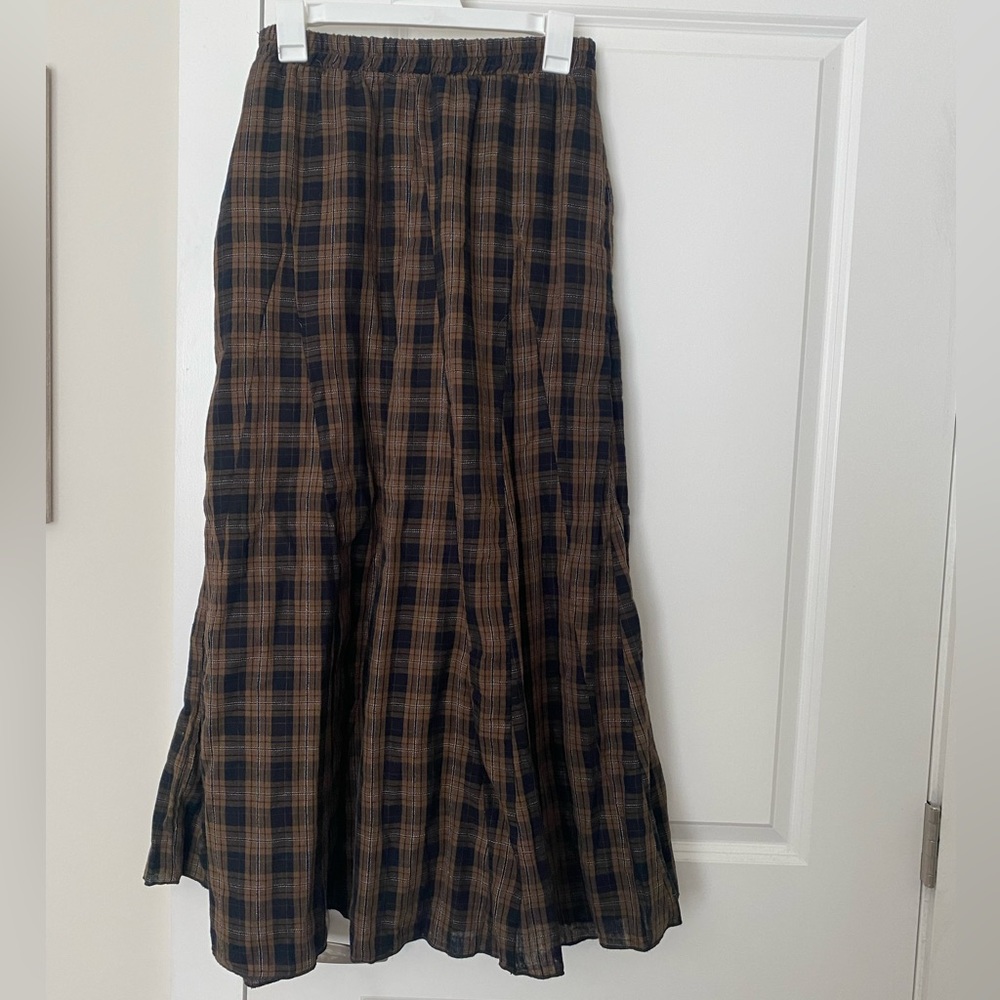 Listicle/petal and pup / medium / long skirt / black,brown / checkered,plaid